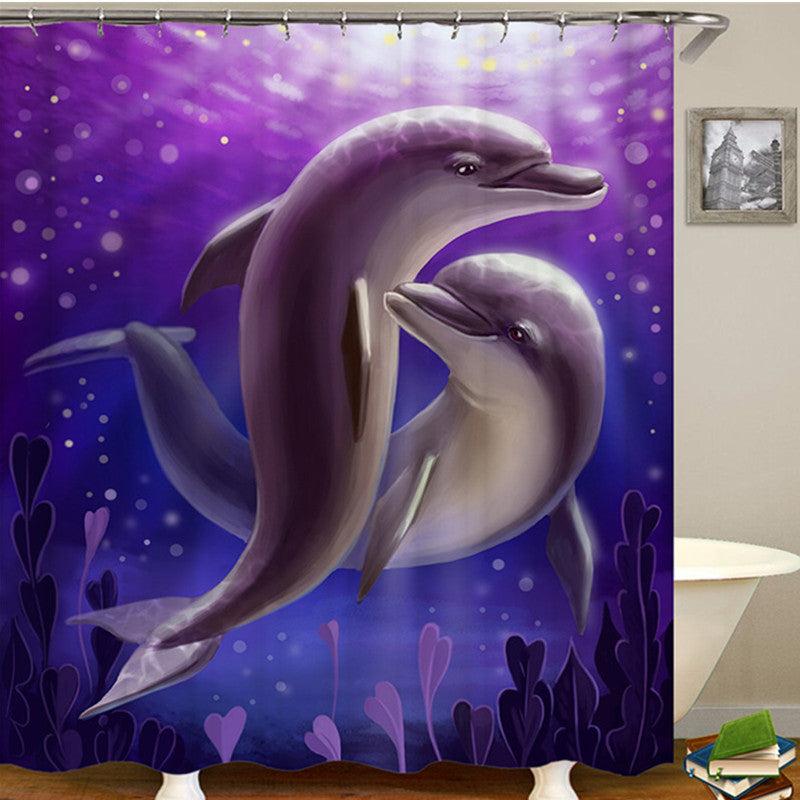 Two Dolphins Purple Shower Curtain Bathroom Set