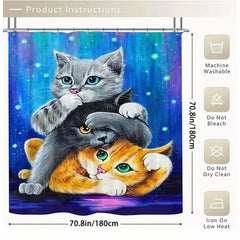 3pcs Three Cat Style Bathroom Shower Curtain Set with 12 Hooks Bathroom Decor