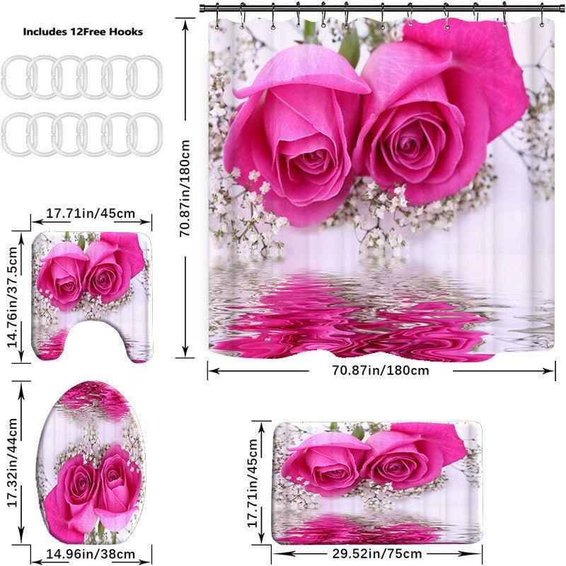 Pink Roses Shower Curtain Set with Bath Mats