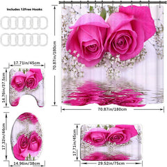 Pink Roses Shower Curtain Set with Bath Mats