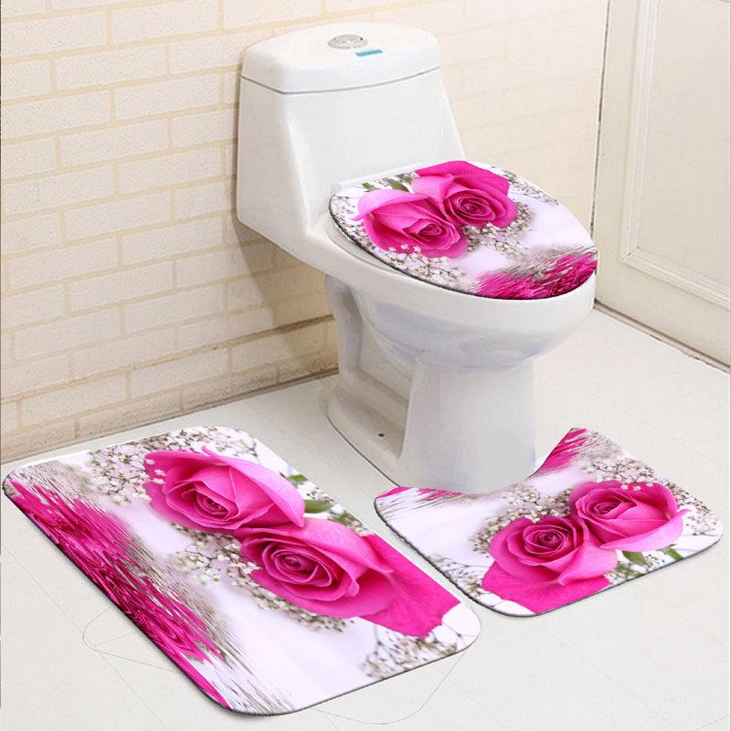 Pink Roses Shower Curtain Set with Bath Mats
