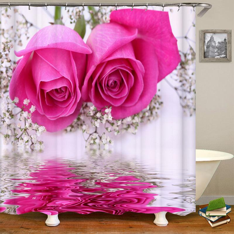Pink Roses Shower Curtain Set with Bath Mats