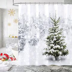 4pcs Christmas Tree Shower Curtain Set Waterproof Shower Curtain with 12 Hooks