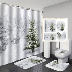 4pcs Christmas Tree Shower Curtain Set Waterproof Shower Curtain with 12 Hooks