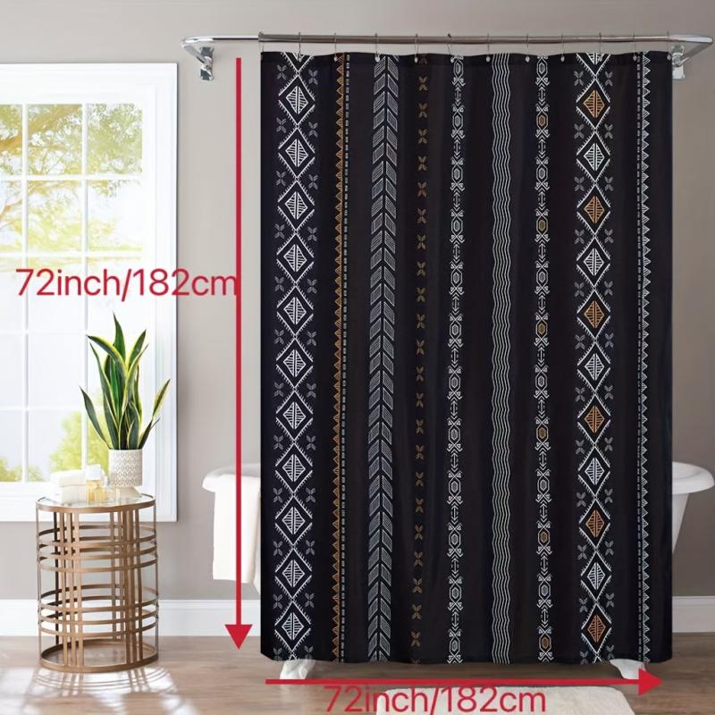Boho Stripe Shower Curtain Waterproof Fabric Bathroom Decor