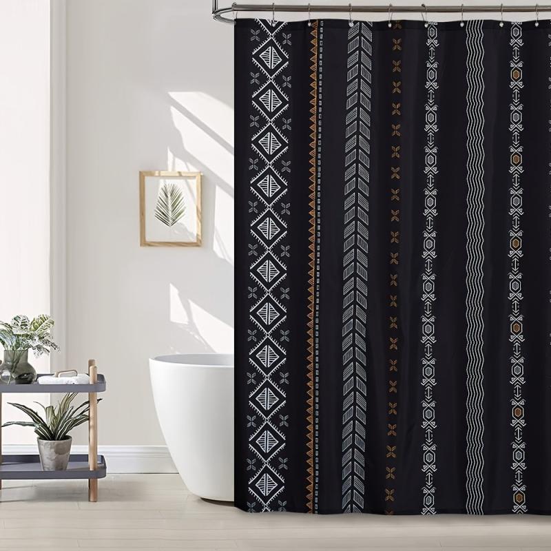 Boho Stripe Shower Curtain Waterproof Fabric Bathroom Decor