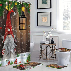 4pcs Dwarf Christmas Shower Curtain Bathroom Rug Set