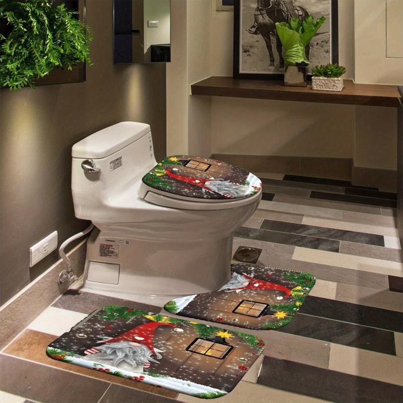 4pcs Dwarf Christmas Shower Curtain Bathroom Rug Set
