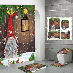 4pcs Dwarf Christmas Shower Curtain Bathroom Rug Set