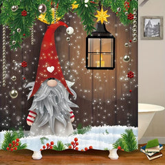 4pcs Dwarf Christmas Shower Curtain Bathroom Rug Set