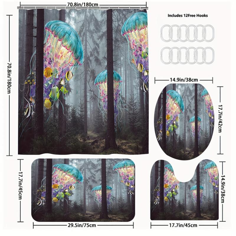 Dark Grey Forest Jellyfish Bathroom Set