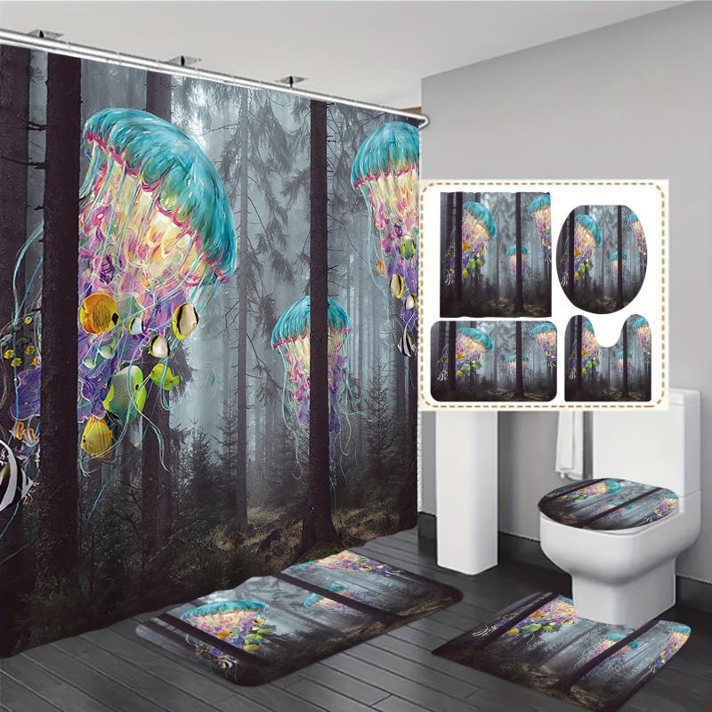 Dark Grey Forest Jellyfish Bathroom Set