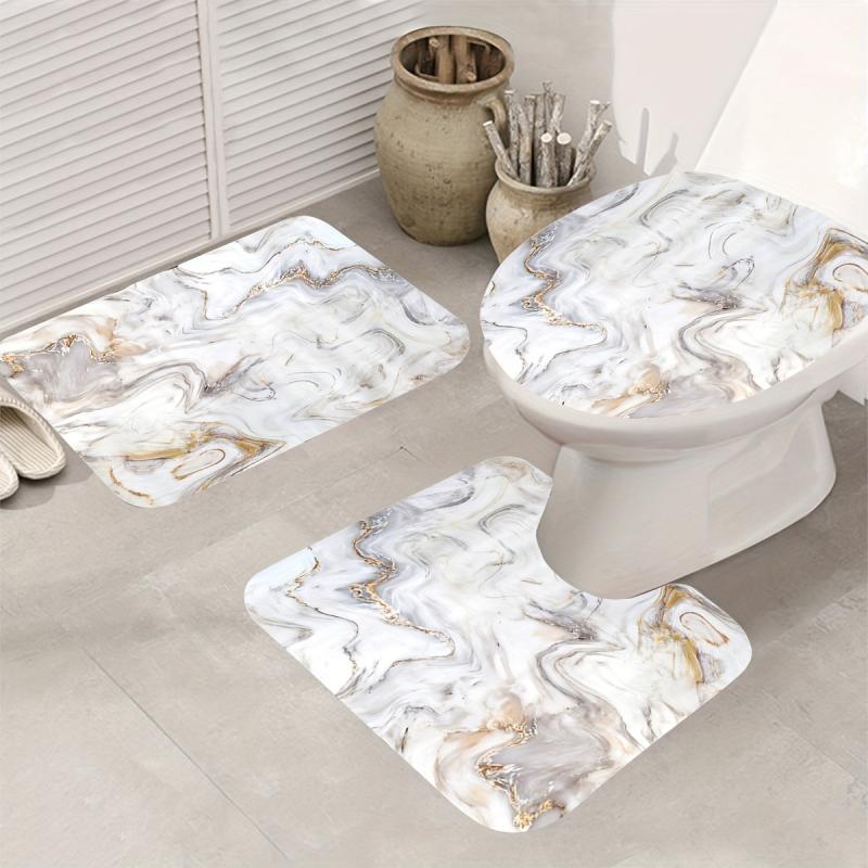 Waterproof Shower Curtain & Bathroom Rug Set with 12 Hooks