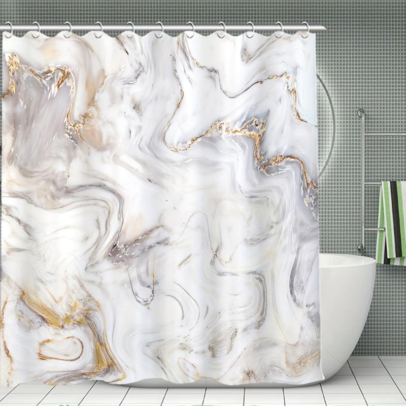 Waterproof Shower Curtain & Bathroom Rug Set with 12 Hooks