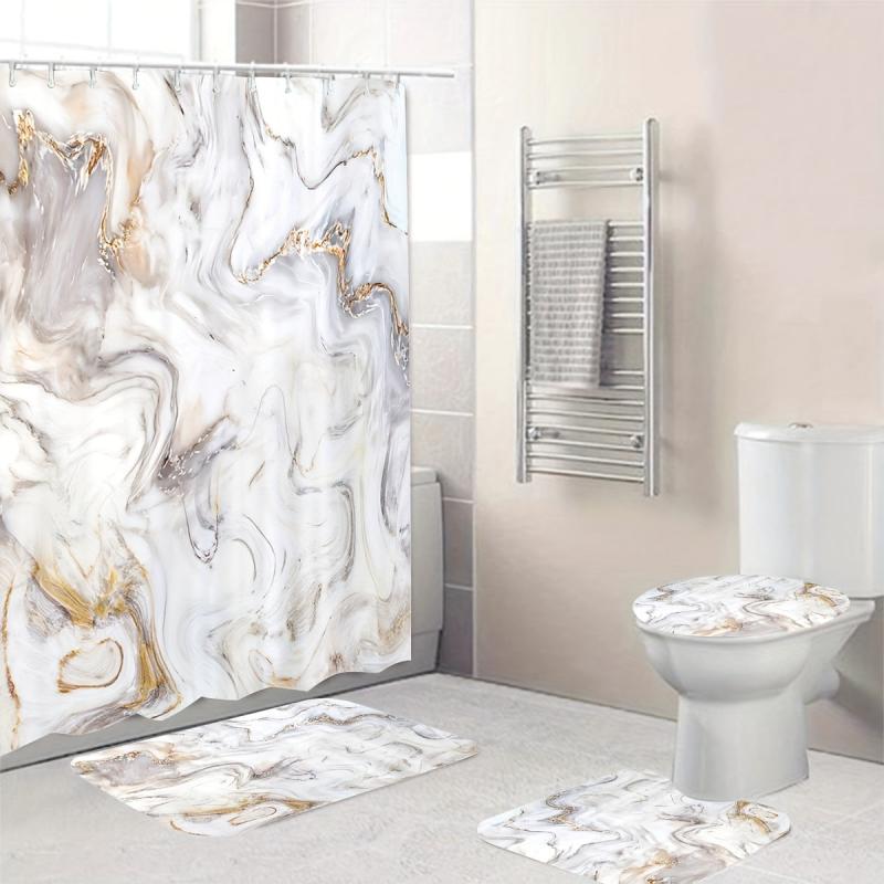 Waterproof Shower Curtain & Bathroom Rug Set with 12 Hooks