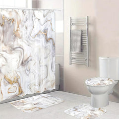 Waterproof Shower Curtain & Bathroom Rug Set with 12 Hooks