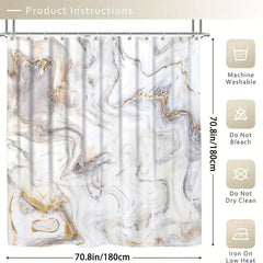 Waterproof Shower Curtain & Bathroom Rug Set with 12 Hooks