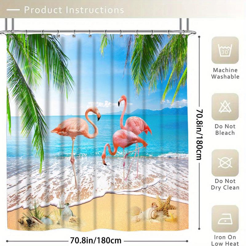 4pcs Flamingo Shower Curtain Set with Hooks & more