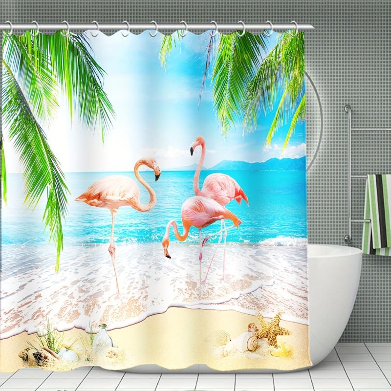 4pcs Flamingo Shower Curtain Set with Hooks & more