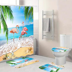 4pcs Flamingo Shower Curtain Set with Hooks & more