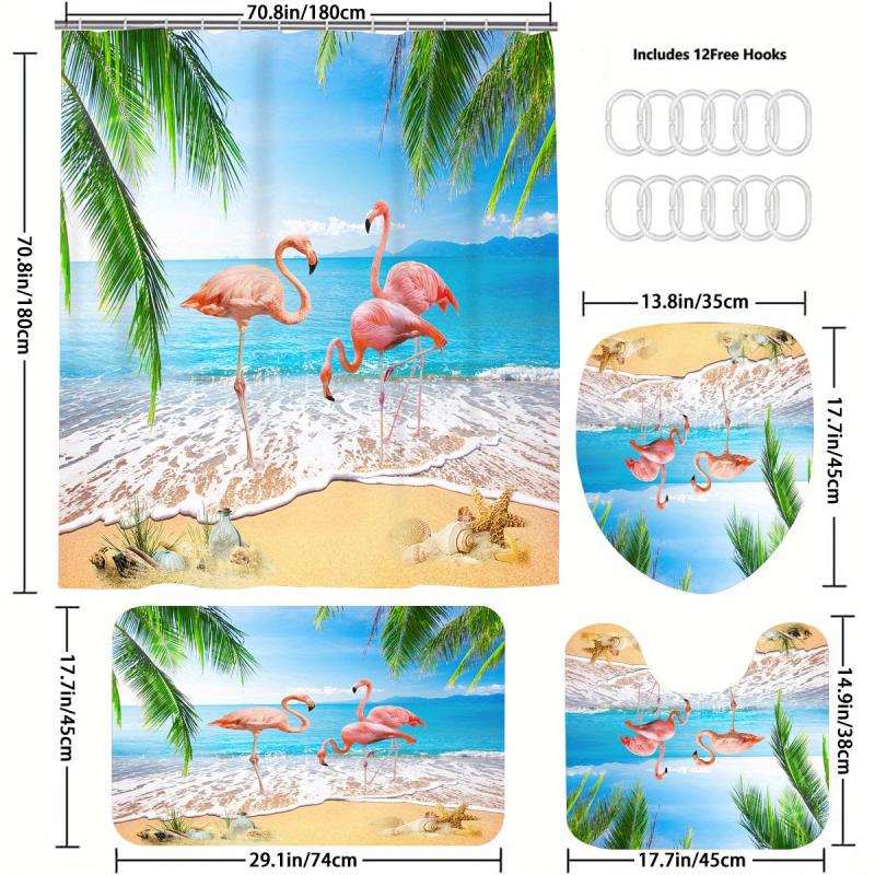 4pcs Flamingo Shower Curtain Set with Hooks & more