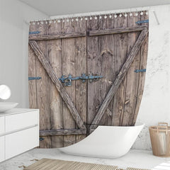 Rustic Wooden Barn Door Shower Curtain - Waterproof Fabric