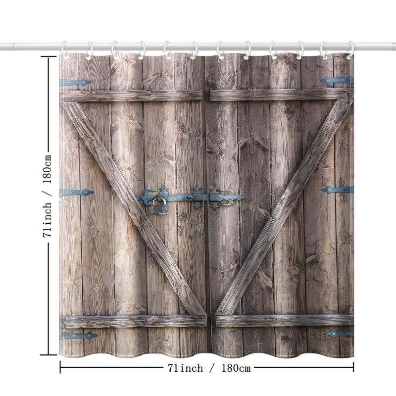 Rustic Wooden Barn Door Shower Curtain - Waterproof Fabric