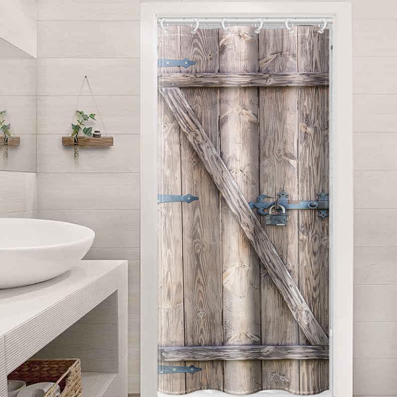 Rustic Wooden Barn Door Shower Curtain - Waterproof Fabric