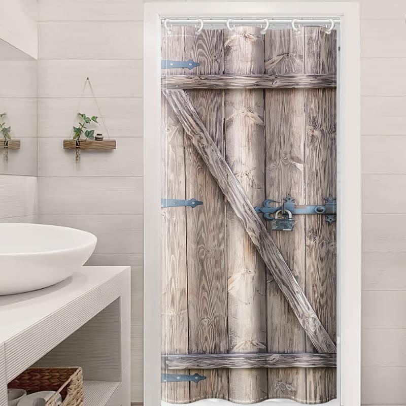 Rustic Wooden Barn Door Shower Curtain - Waterproof Fabric