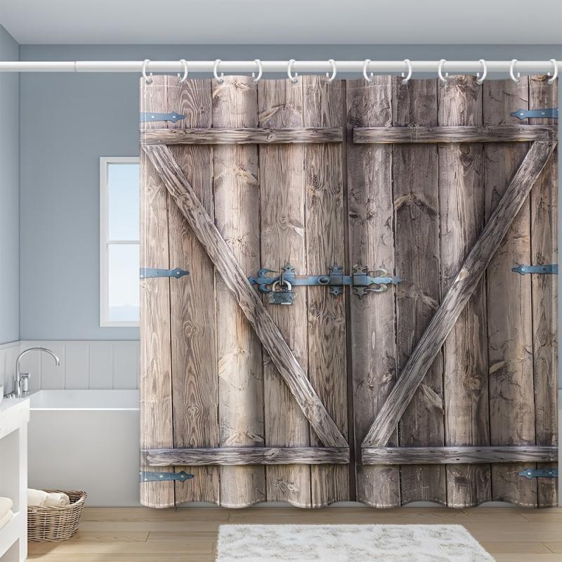 Rustic Wooden Barn Door Shower Curtain - Waterproof Fabric