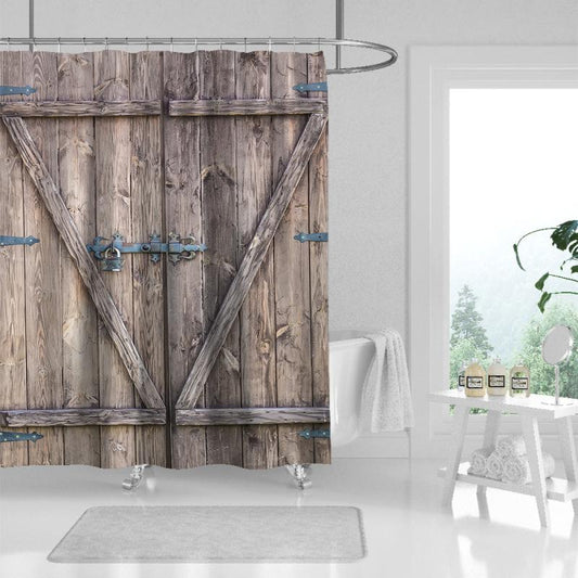 Rustic Wooden Barn Door Shower Curtain - Waterproof Fabric