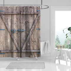 Rustic Wooden Barn Door Shower Curtain - Waterproof Fabric