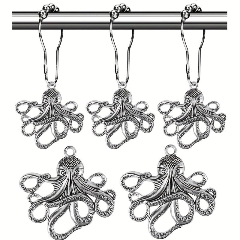 12pcs Octopus Hooks Shower Curtain Rings Bathroom Supplies