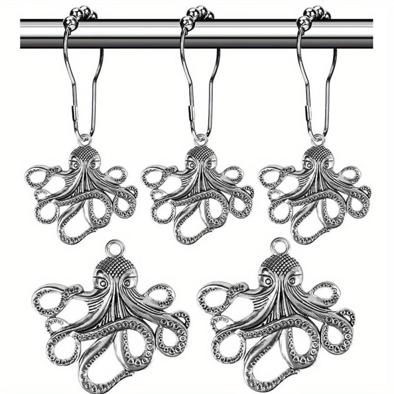 12pcs Octopus Hooks Shower Curtain Rings Bathroom Supplies
