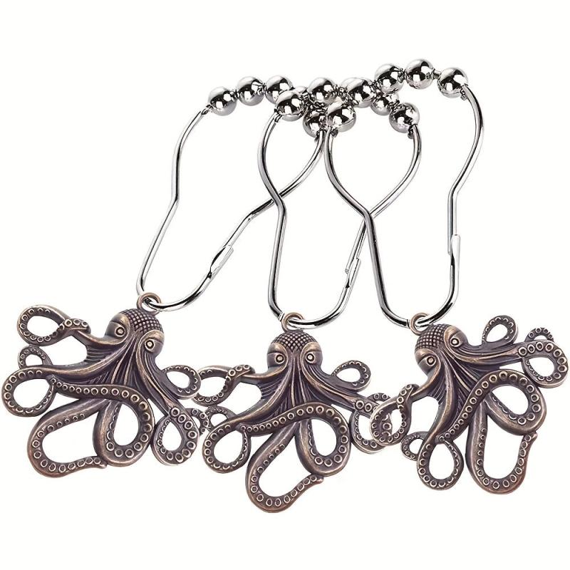 12pcs Octopus Hooks Shower Curtain Rings Bathroom Supplies