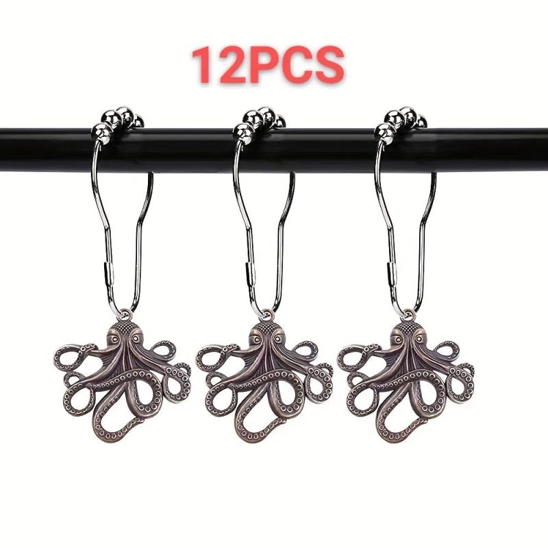 12pcs Octopus Hooks Shower Curtain Rings Bathroom Supplies