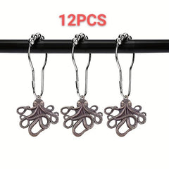 12pcs Octopus Hooks Shower Curtain Rings Bathroom Supplies