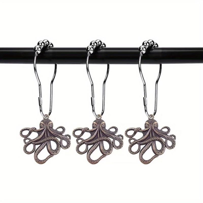 12pcs Octopus Hooks Shower Curtain Rings Bathroom Supplies