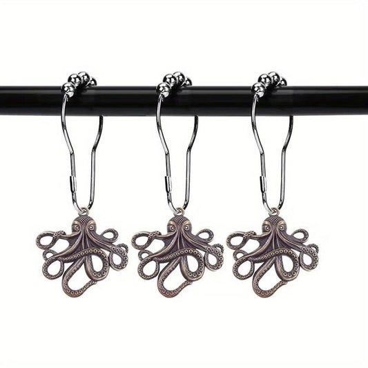 12pcs Octopus Hooks Shower Curtain Rings Bathroom Supplies