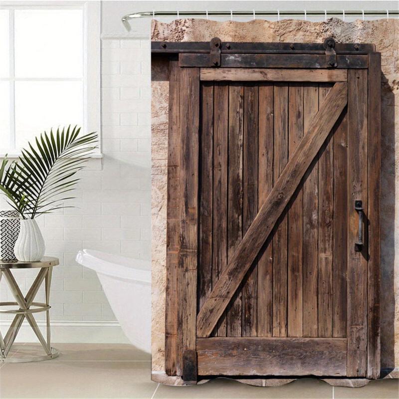 Rustic Wood Shower Curtain Waterproof Fabric Bath Decor