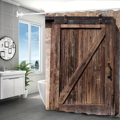 Rustic Wood Shower Curtain Waterproof Fabric Bath Decor
