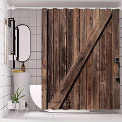 Rustic Wood Shower Curtain Waterproof Fabric Bath Decor