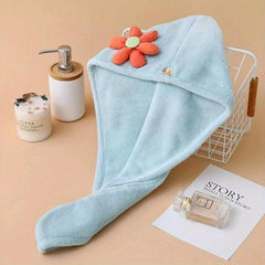 3D Flower Microfiber Hair Drying Cap for Women - Bath Cap