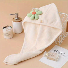 3D Flower Microfiber Hair Drying Cap for Women - Bath Cap