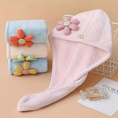 3D Flower Microfiber Hair Drying Cap for Women - Bath Cap