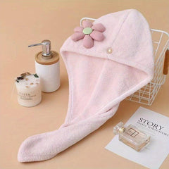 3D Flower Microfiber Hair Drying Cap for Women - Bath Cap
