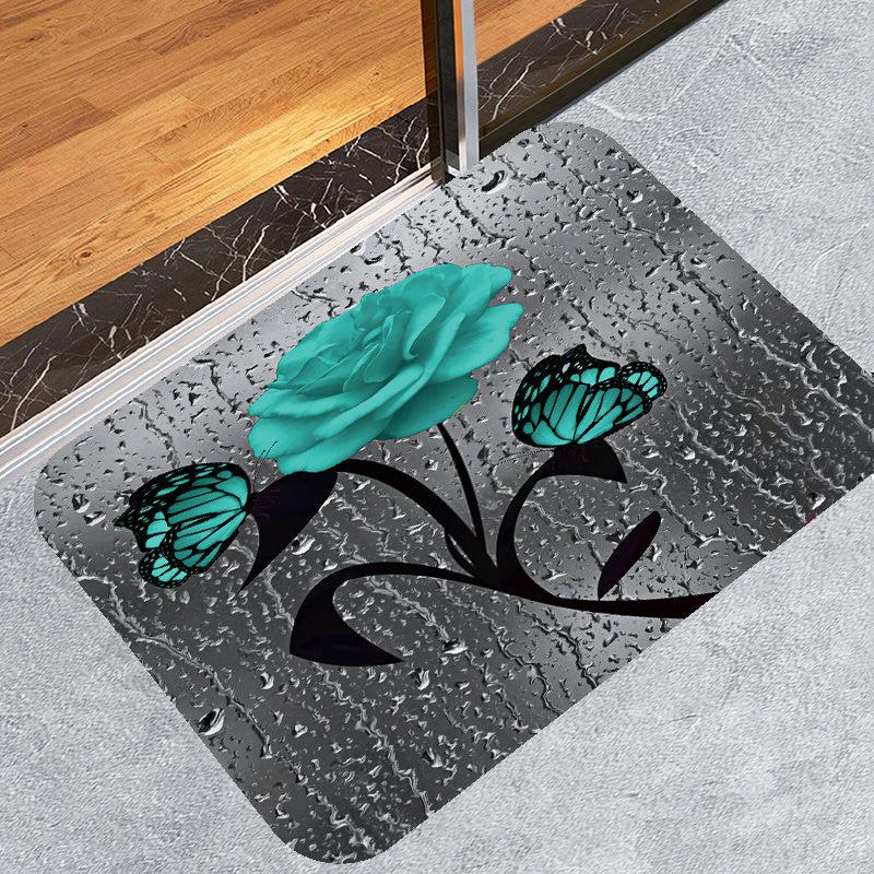 4pcs Rose Pattern Waterproof Shower Curtain Set with Bathroom Rug and Toilet Mat