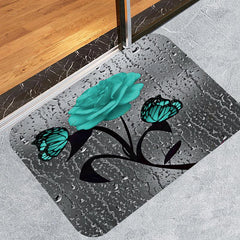 4pcs Rose Pattern Waterproof Shower Curtain Set with Bathroom Rug and Toilet Mat