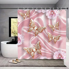 4pcs Christmas Waterproof Shower Curtain Set with Bath Mat and Toilet Seat Cover
