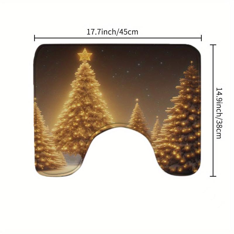 Golden Christmas Tree Shower Curtain Set